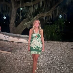 Farm Rio: Green Lace Monsteras Mini Dress